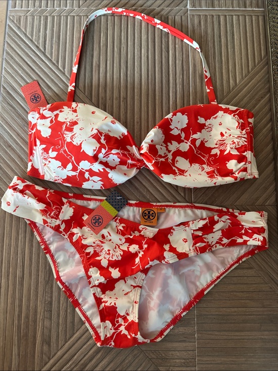 Tory Burch Other - Tory Burch Red Orange and White Floral Bikini Set- Summer vacay must have!